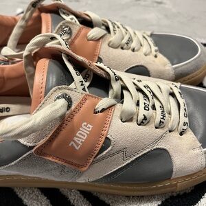 Zadig & Voltaire Peach and Gray Sneakers size 11